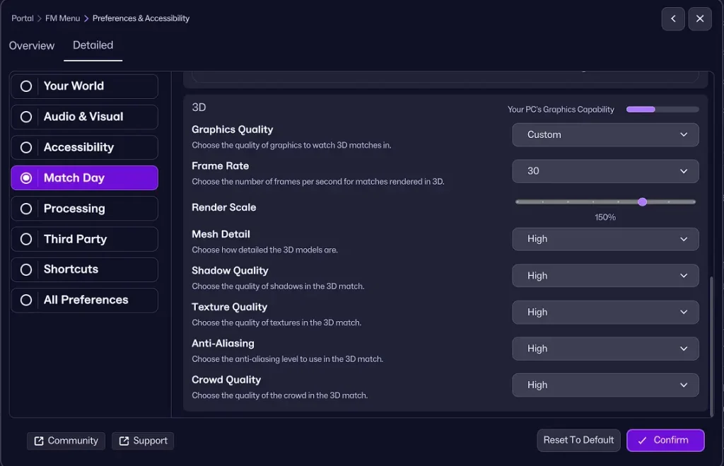 High End PC Graphics Settings for Football Manager 26