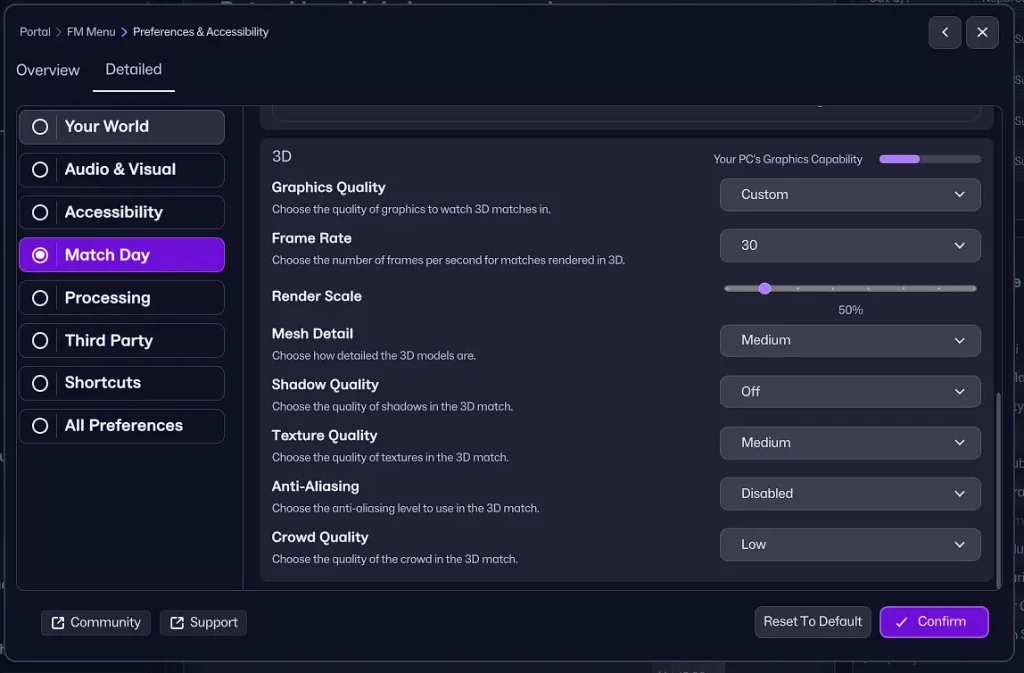 Low End PC Graphics Settings for Football Manager 26