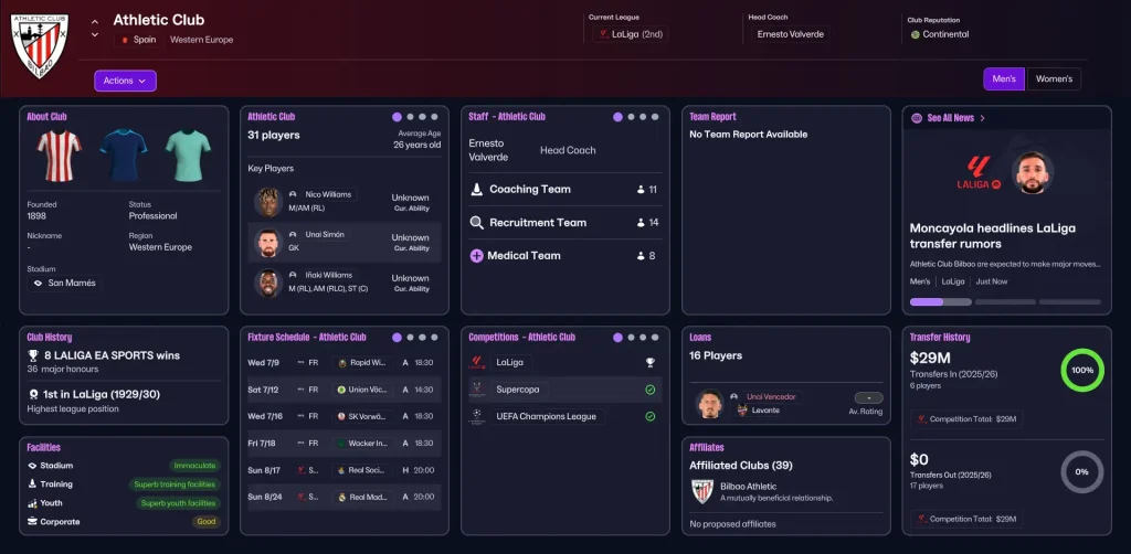 Athletic Club - Football Manager 26 Transfer Restricted Clubs